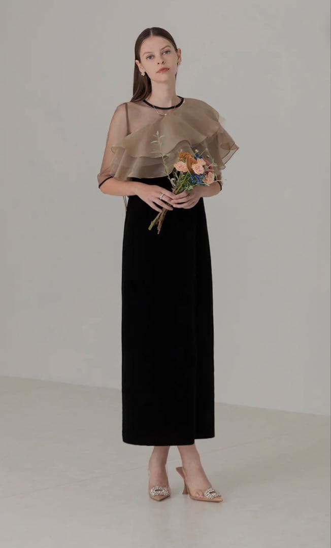 Leja アシンメトリーティアードフリル3WAYベロアIラインドレスワンピース