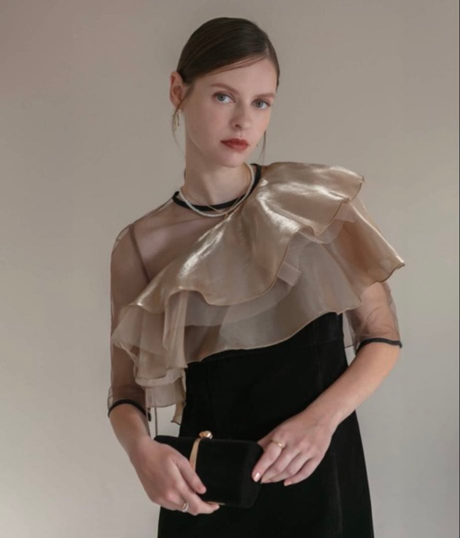 Leja アシンメトリーティアードフリル3WAYベロアIラインドレスワンピース