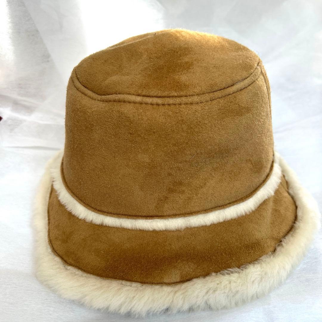 美品★UGG　ムートンハット帽子アグ　バケハ　シープスキンチェスナット