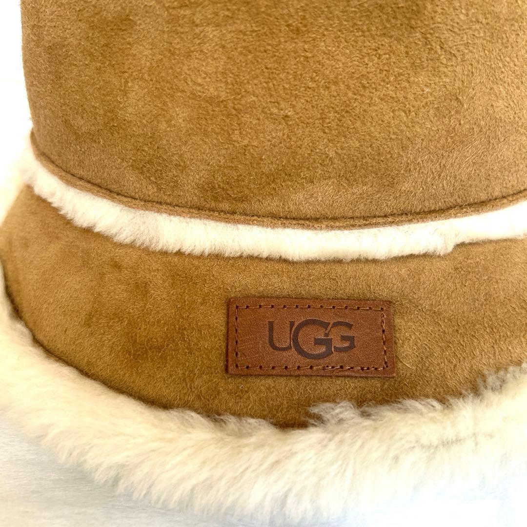 美品★UGG　ムートンハット帽子アグ　バケハ　シープスキンチェスナット