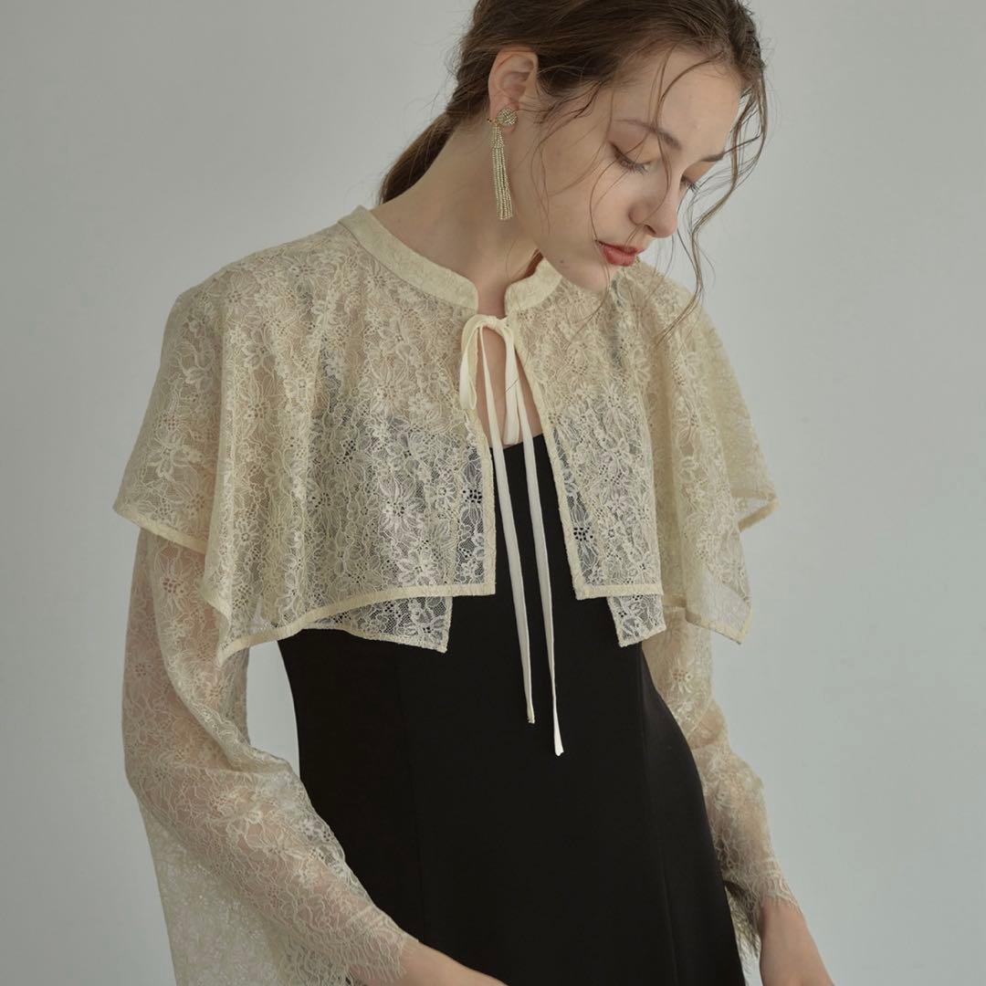 ANDRESD レースカーディガン付ワンピース　ベージュブラック