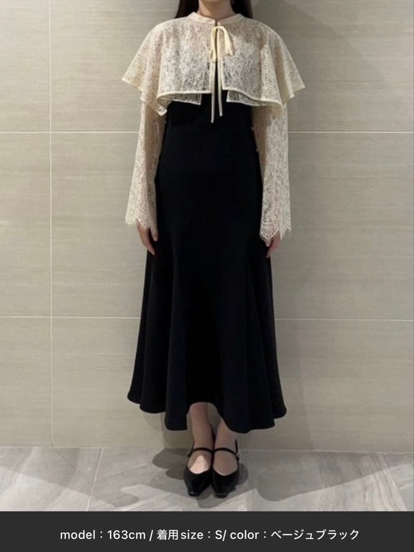 ANDRESD レースカーディガン付ワンピース　ベージュブラック