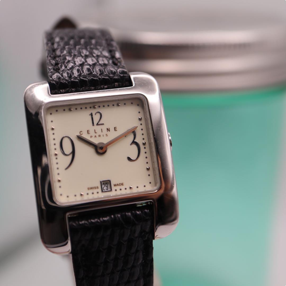 専用 CELINE スクエア デイト シルバー スイス製 腕時計 1305