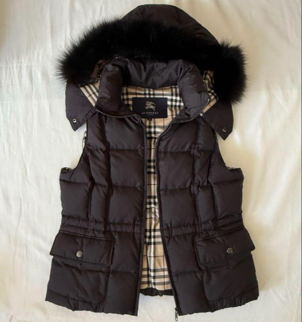 BURBERRY LONDON フォックスファーダウンベスト ブラック 38