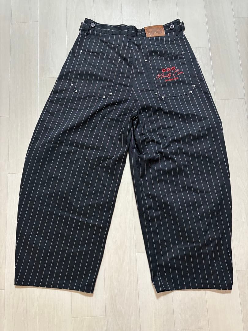 9090 ストライプ　タック　バギーパンツ　Black