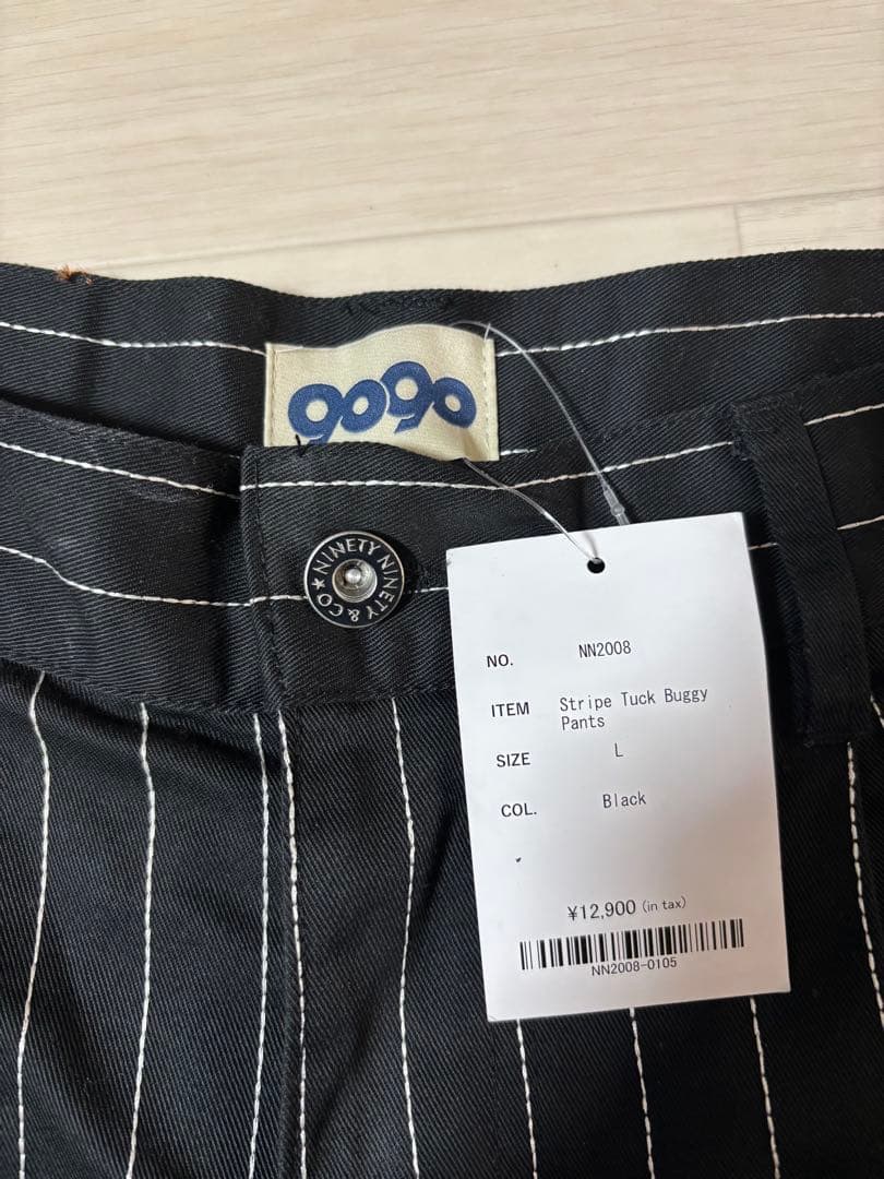 9090 ストライプ　タック　バギーパンツ　Black