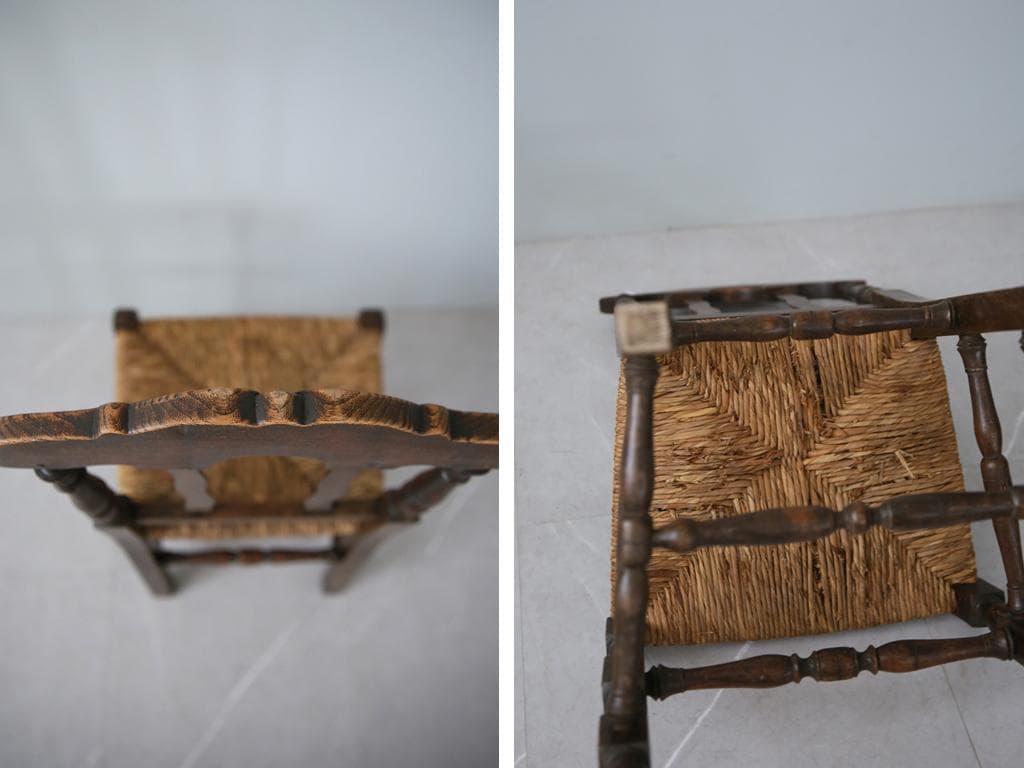 フランスアンティーク木製ダイニングチェア/ラッシュシートイス(90-43-5)