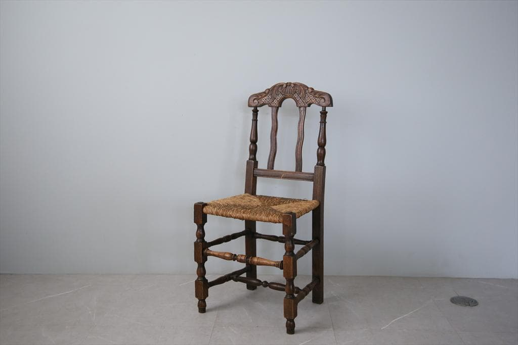 フランスアンティーク木製ダイニングチェア/ラッシュシートイス(90-43-5)