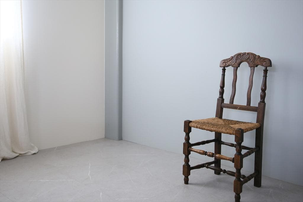 フランスアンティーク木製ダイニングチェア/ラッシュシートイス(90-43-5)