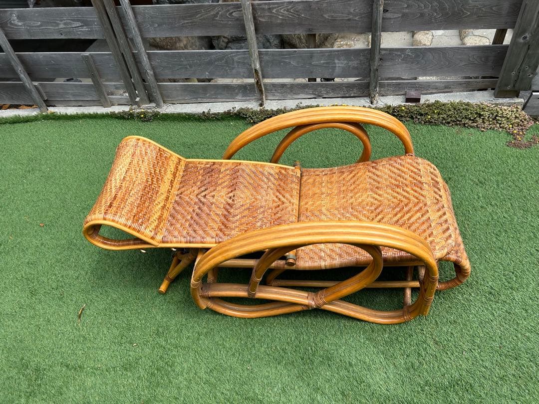 アンティーク ラタンチェア／リクライニング ロッキングチェア籐製（祖父母譲受品）