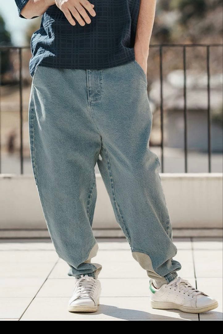 テーパードデニム　CAMBIO カンビオ サルエルパンツ裾リブデニムパンツ