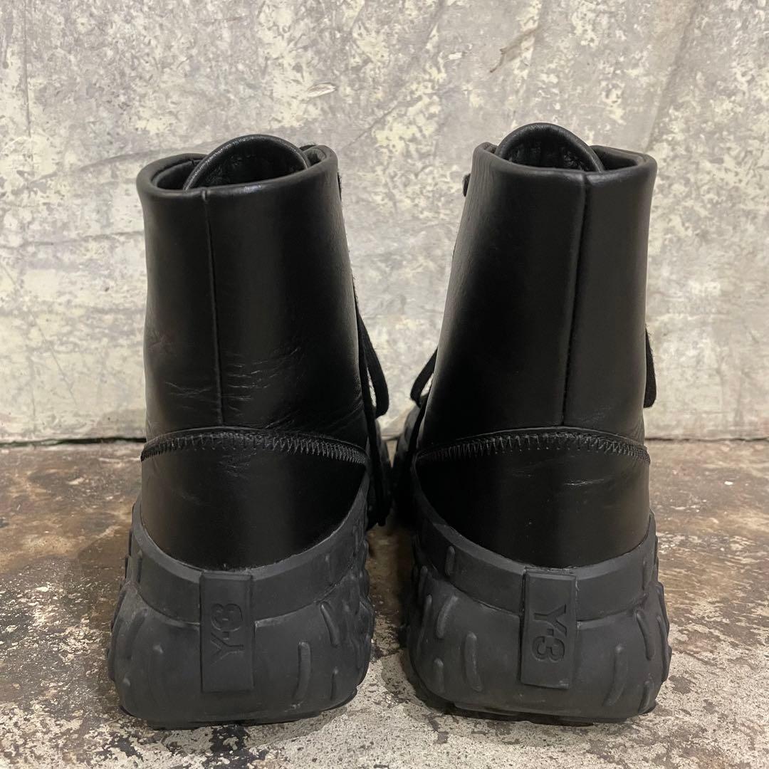 Y-3 ワイスリー レザーハイカットスニーカー ブラック 23.5cm 厚底