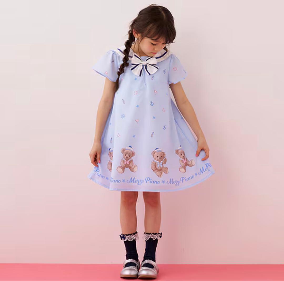 ✨極美品✨メゾピアノ mezzo piano 水色 くまさん マリン ワンピース