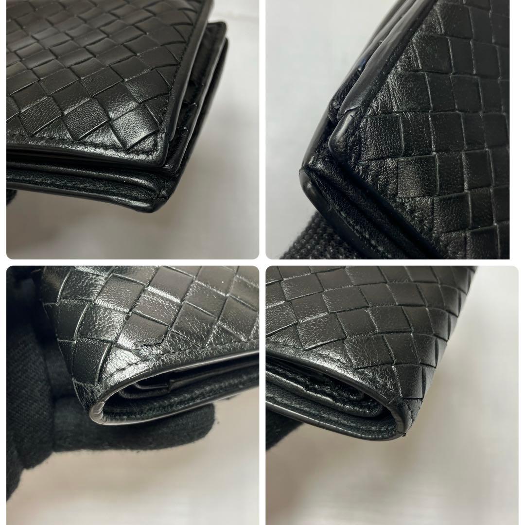 ボッテガヴェネタ✨イントレチャート 本革 レザー 2層 ブラック 二つ折り財布