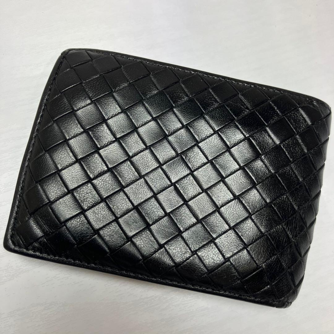 ボッテガヴェネタ✨イントレチャート 本革 レザー 2層 ブラック 二つ折り財布