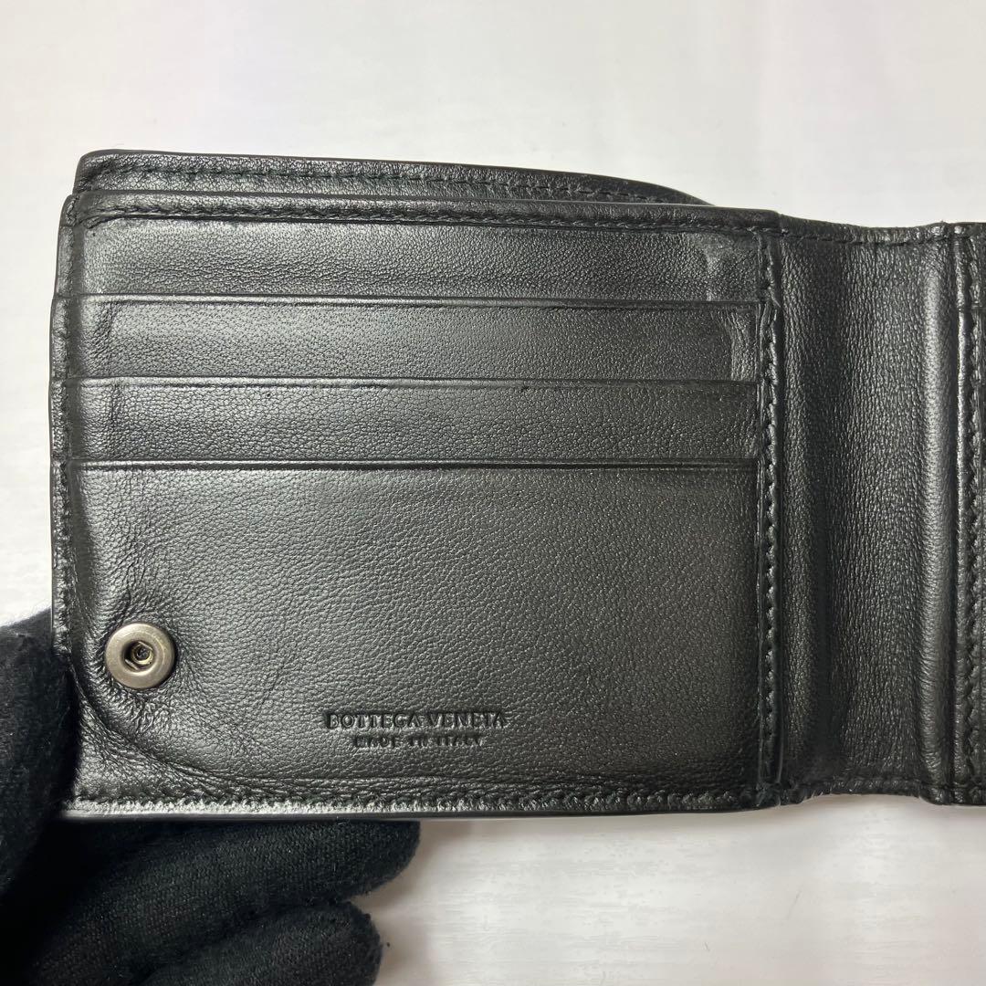 ボッテガヴェネタ✨イントレチャート 本革 レザー 2層 ブラック 二つ折り財布
