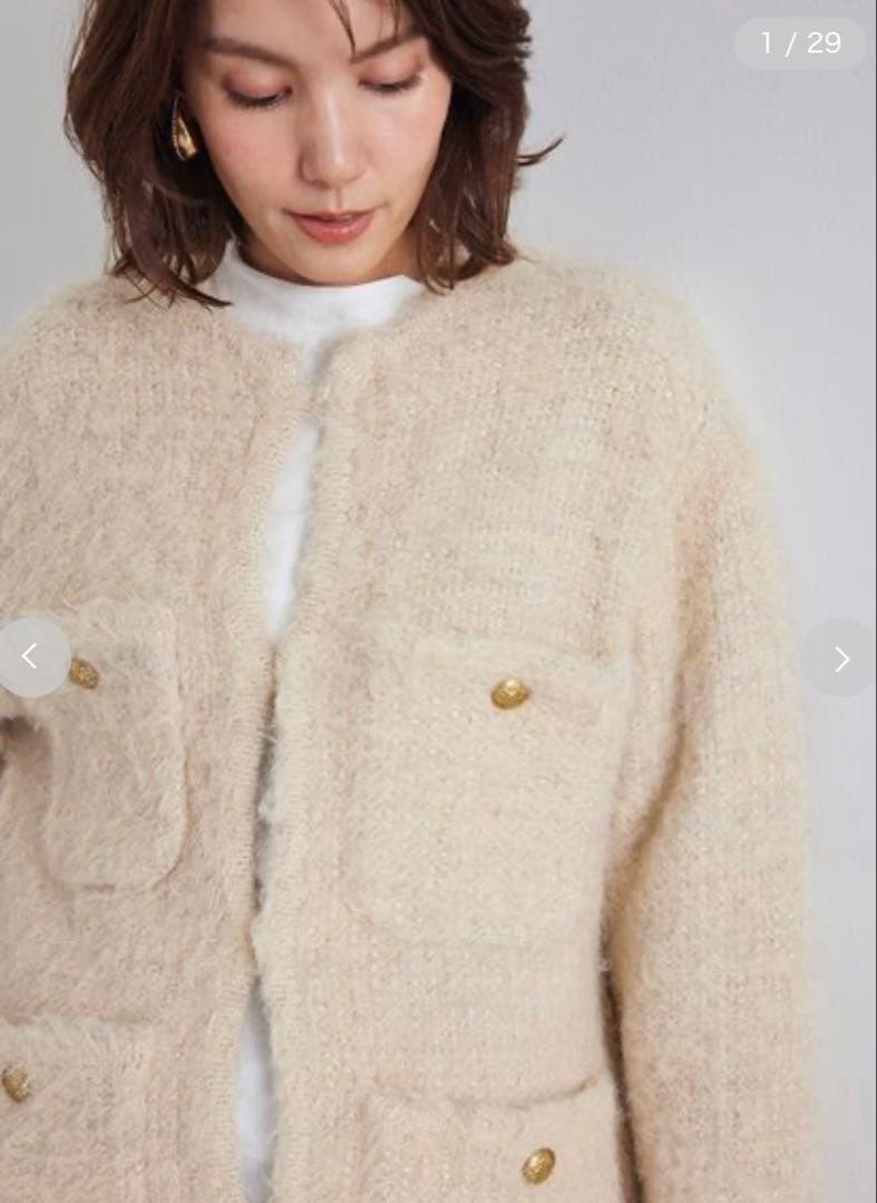 mila owen 金釦ラメシャギーツイードニットジャケット