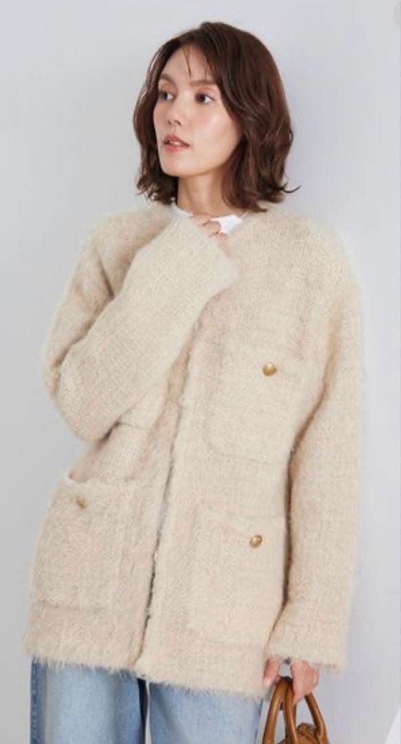 mila owen 金釦ラメシャギーツイードニットジャケット