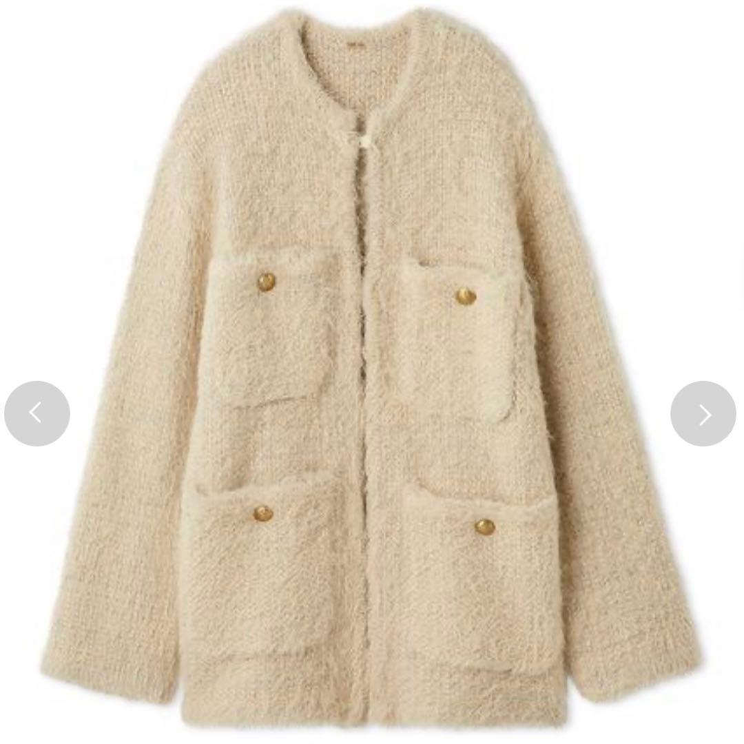 mila owen 金釦ラメシャギーツイードニットジャケット