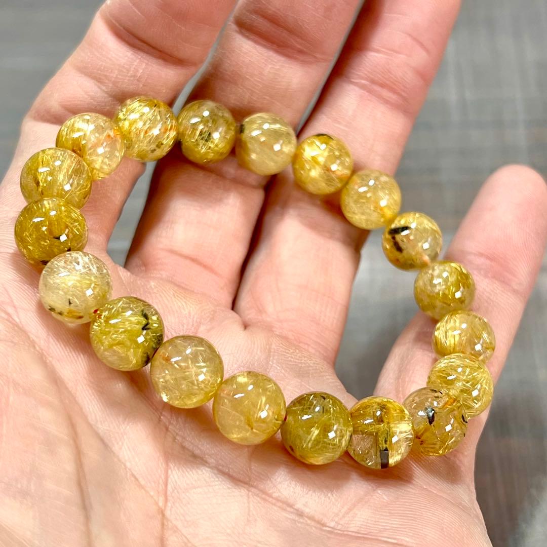 金運強　太陽放射ルチルブレスレット　ヘマタイト　ルチルクォーツ　2-15