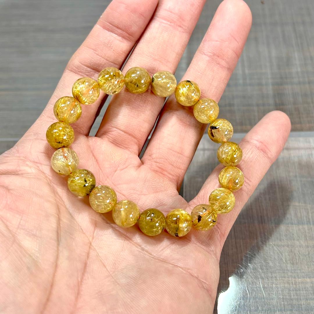 金運強　太陽放射ルチルブレスレット　ヘマタイト　ルチルクォーツ　2-15