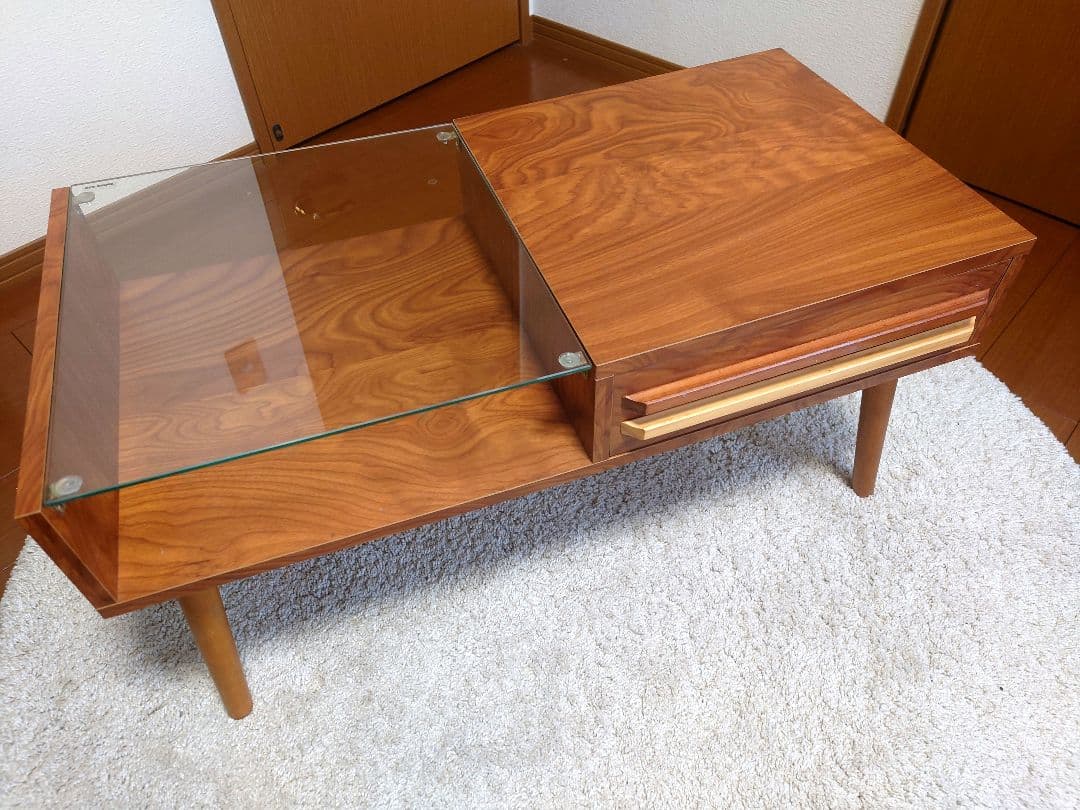 ウォールナット ローテーブル ガラス天板