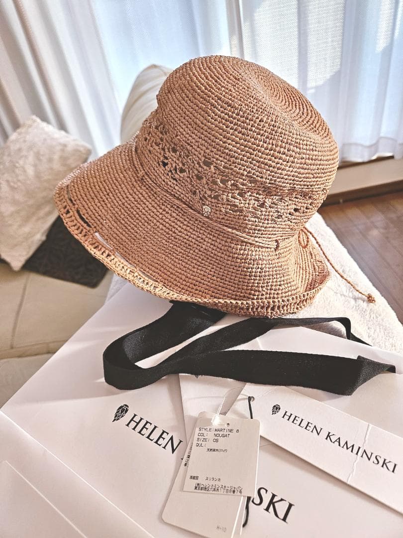◆ヘレンカミンスキー【未使用】レアなラフィアハット 一点もの！4万 プリム幅8㎝