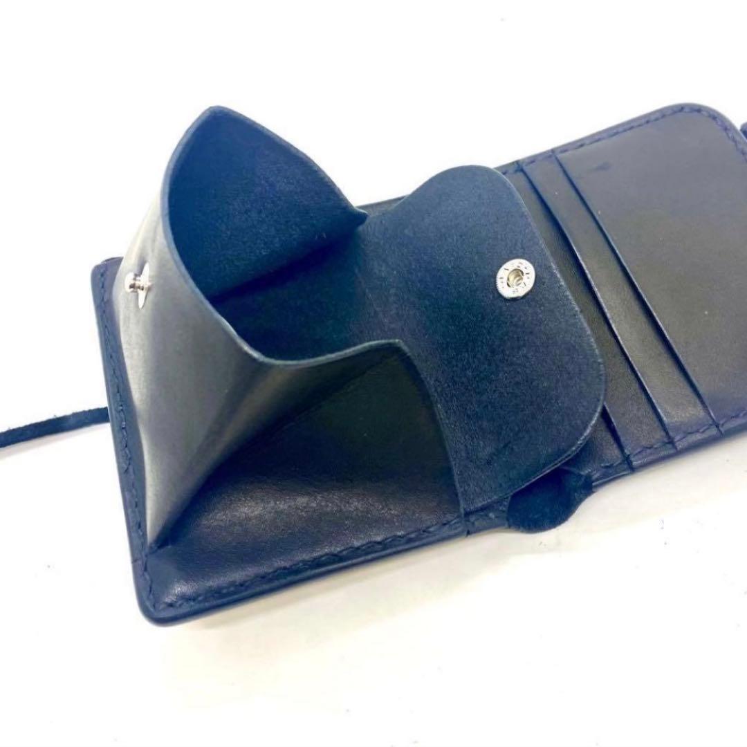 【新作】サドルレザーコンパクト3折財布フラワーコンチョアポロカスタム　ブラック