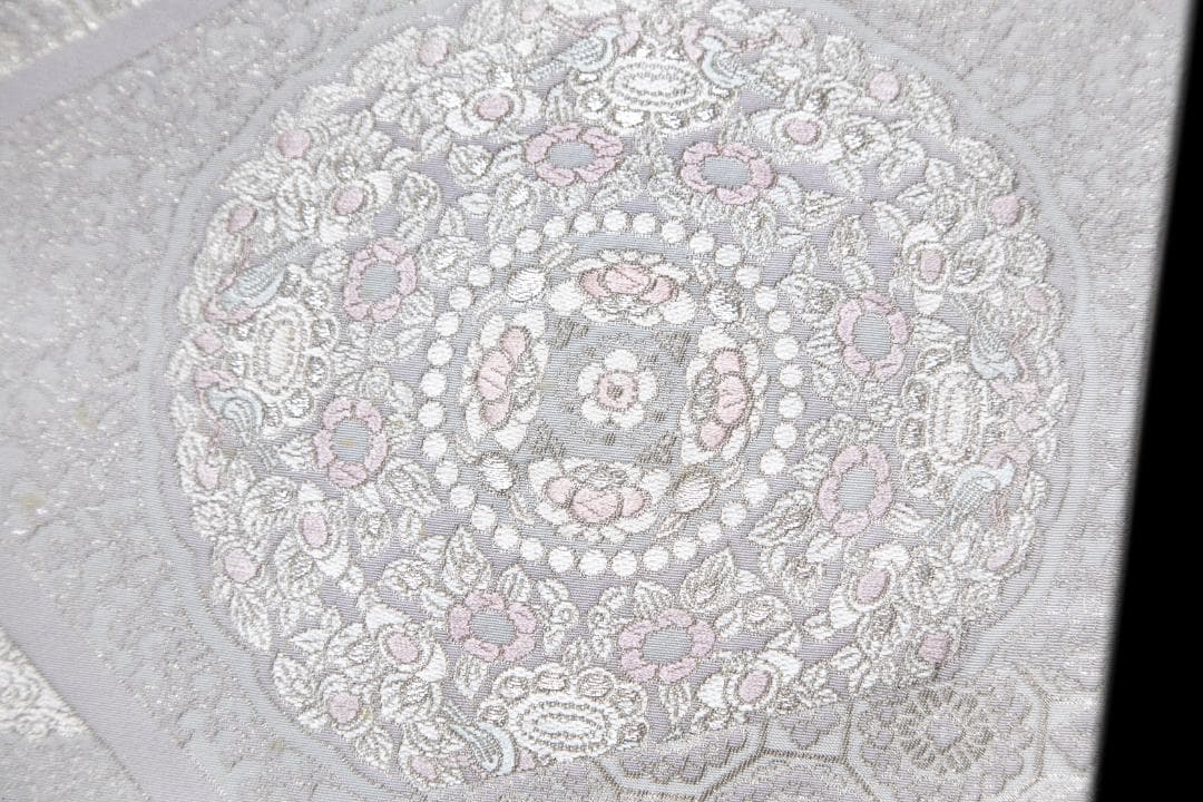 新入荷！！プレス加工済 正絹 礼装用袋帯 銀糸 六通織 正倉院大小華文様 結婚式