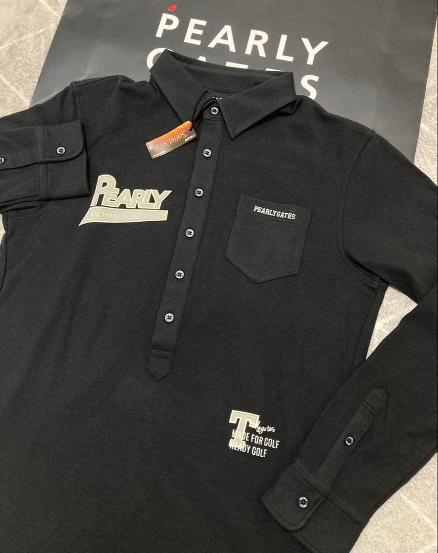 新品 パーリーゲイツ ストレッチカノコスムースピーチ 長袖ポロシャツ(5)L/紺