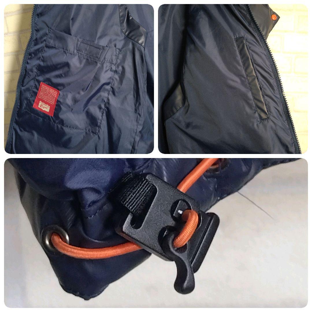 オニツカタイガー★フードロゴ 金プレート モコモコ ダウンベスト ネイビー XL