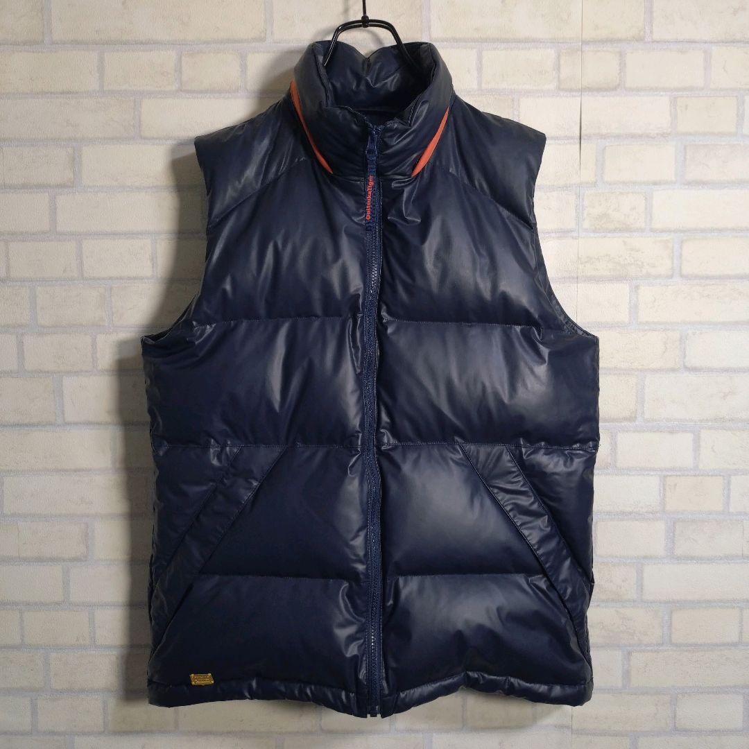 オニツカタイガー★フードロゴ 金プレート モコモコ ダウンベスト ネイビー XL