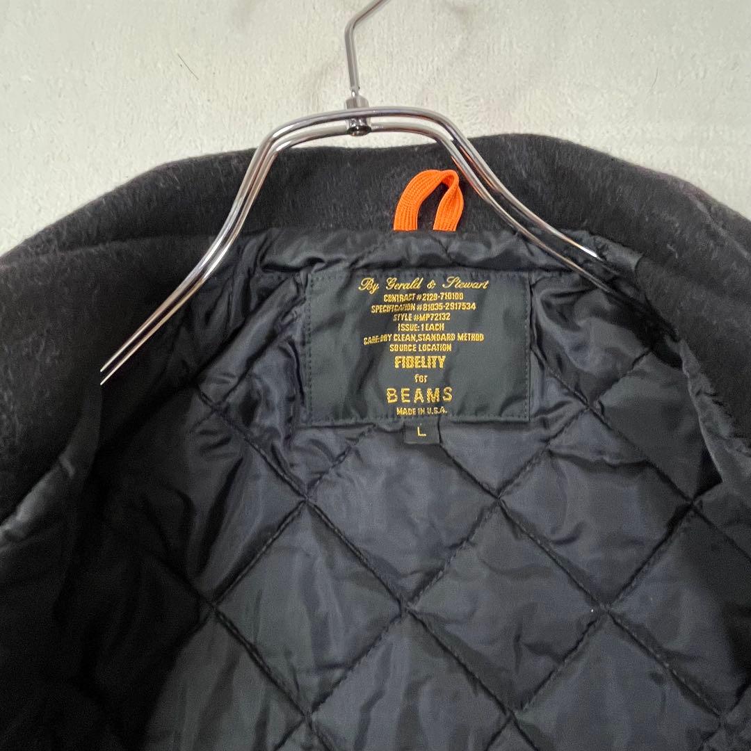 美品 L ビームス フィデリティ ピーコート キルティング パイピング USA黒