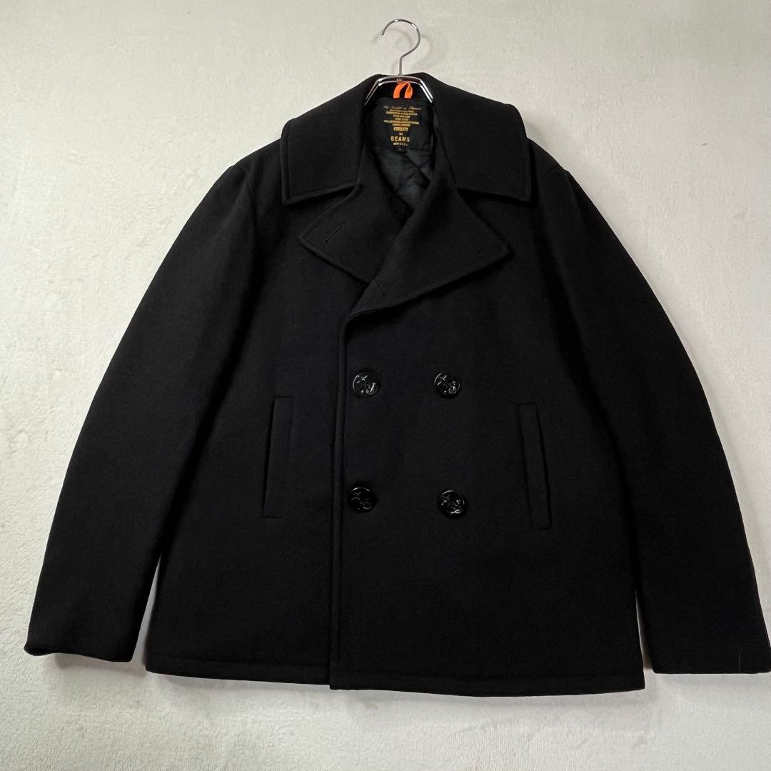 美品 L ビームス フィデリティ ピーコート キルティング パイピング USA黒
