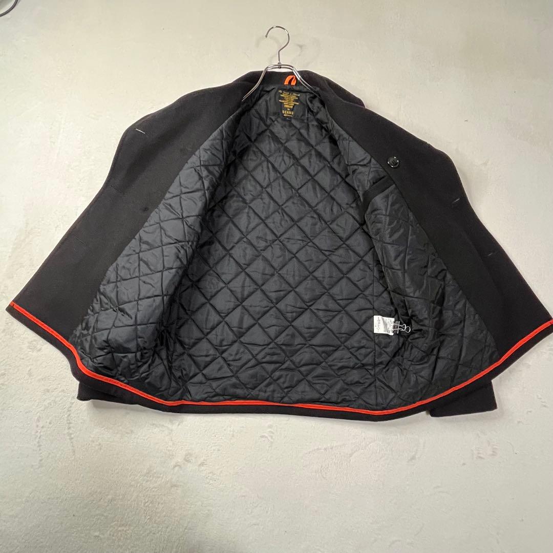 美品 L ビームス フィデリティ ピーコート キルティング パイピング USA黒