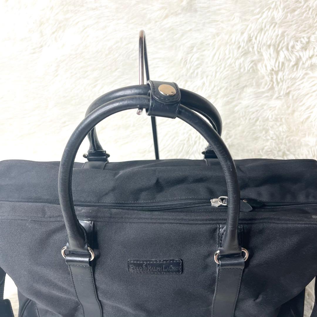 【美品】希少 ポロ ラルフローレン ボストンバッグ レザー×キャンバス ブラック