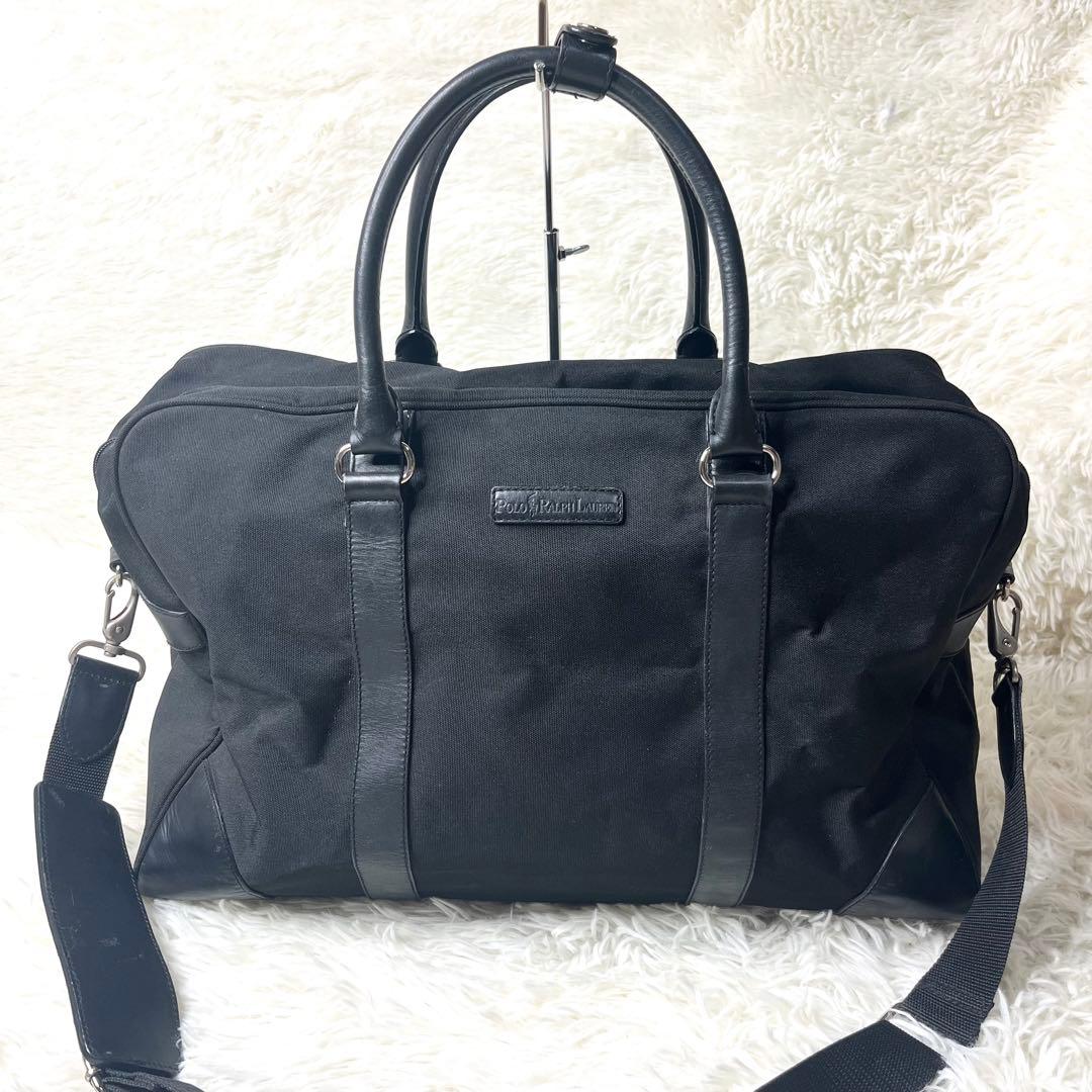 【美品】希少 ポロ ラルフローレン ボストンバッグ レザー×キャンバス ブラック