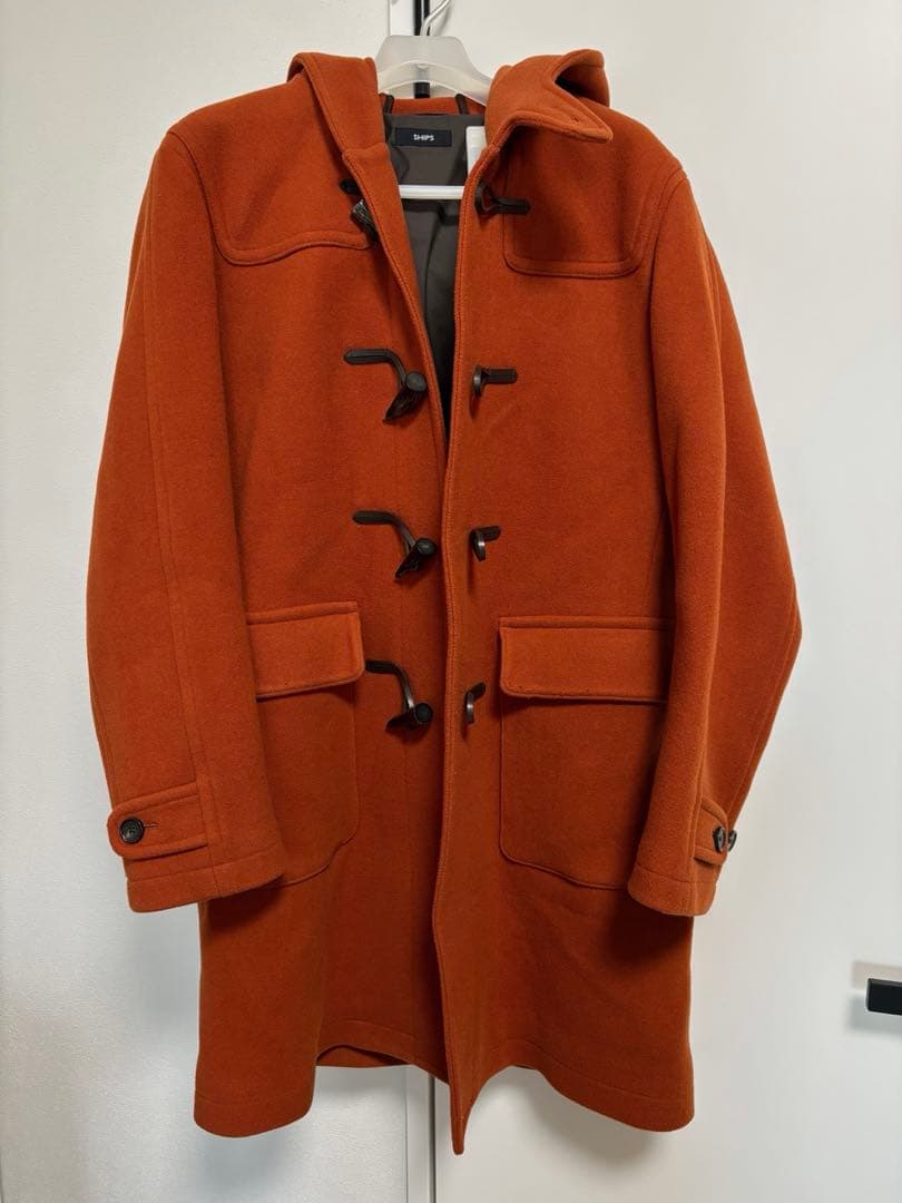 SHIPS オレンジ ダッフルコート フード付き
