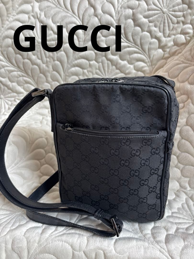 【訳あり】GUCCI GG柄 ブラック ナイロン ショルダーバッグ