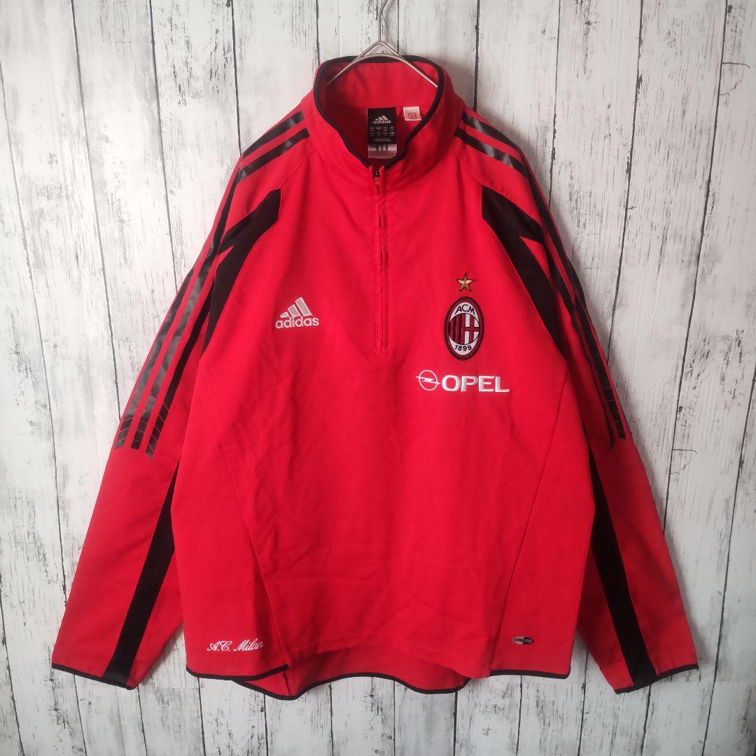 00s　アディダス　ACミラン　トレーニングウェア　ハーフジップ　赤　黒　O