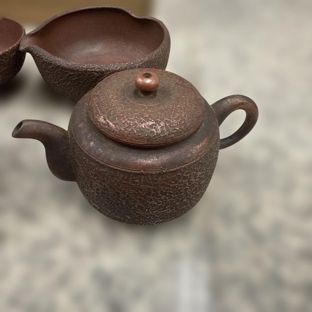 は*ま様 赤褐色 陶器製急須と茶碗セット 備前焼 骨董品 急須 昭和レトロ 小物