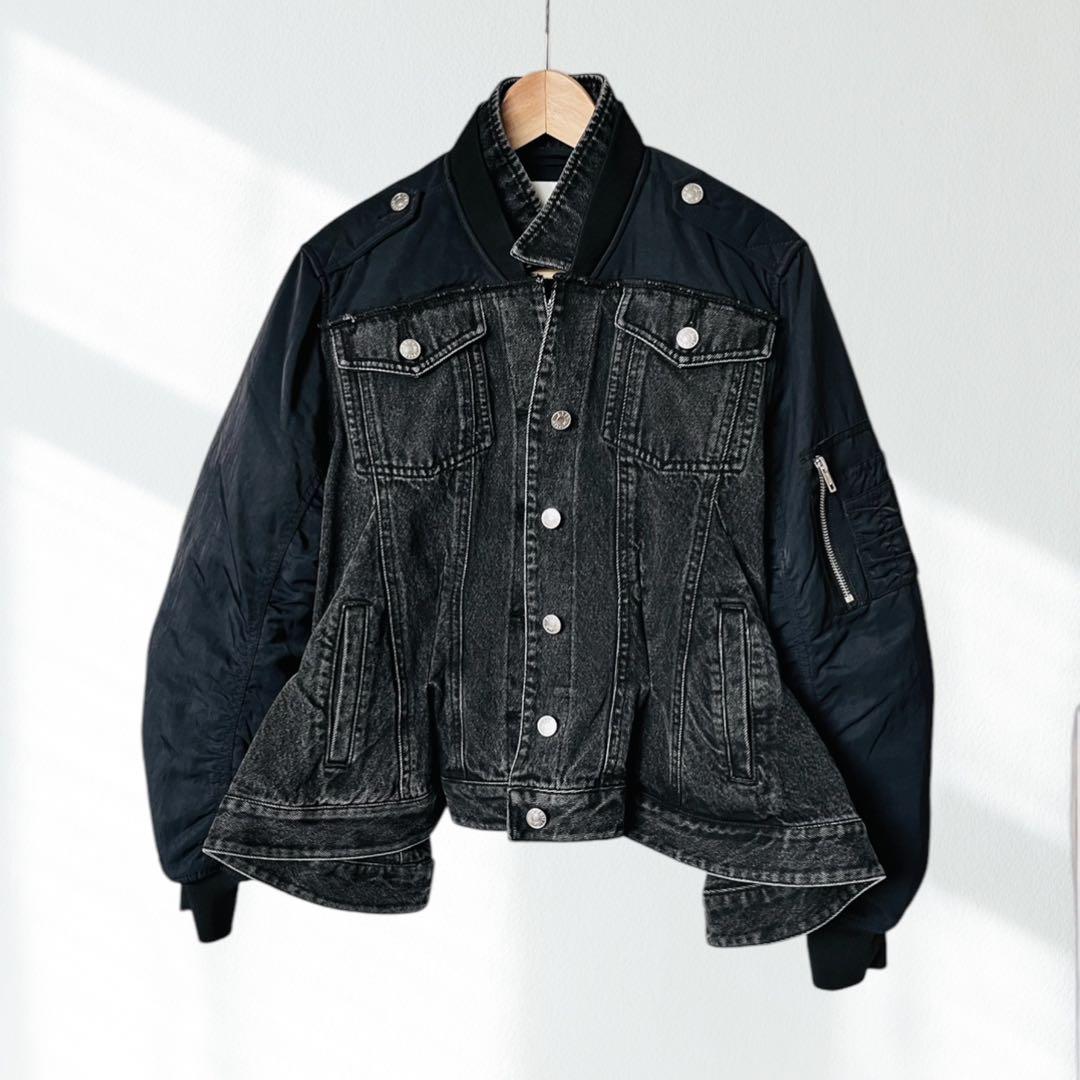 定価14万 3.1 フィリップリム 黒 デニム MA-1 デニム ジャケット M