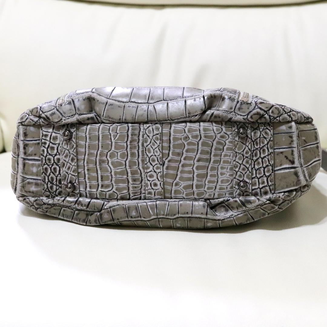 マットクロコダイル 2WAY トート＆ショルダーバッグ グレー