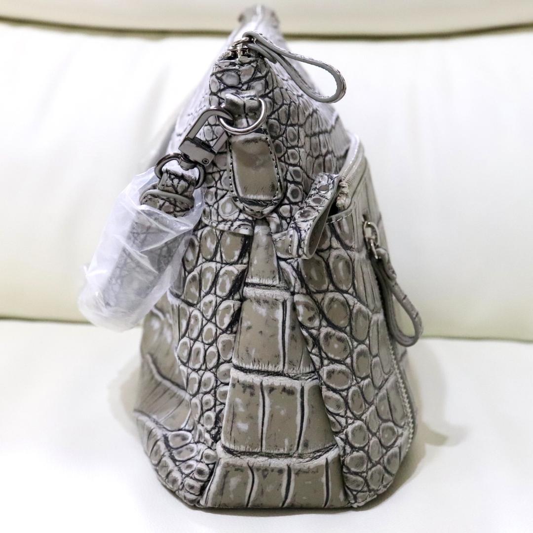 マットクロコダイル 2WAY トート＆ショルダーバッグ グレー