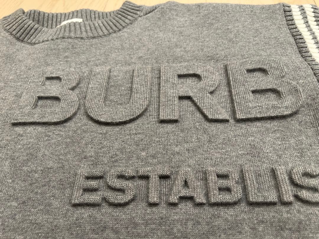 BURBERRY グレーロゴ入りニットワンピ14Y164cm