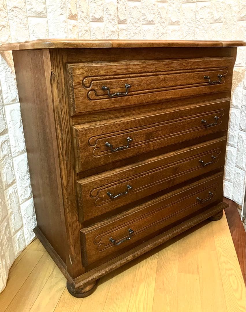 ヴィンテージ 木製4段引き出しチェスト(タンス)