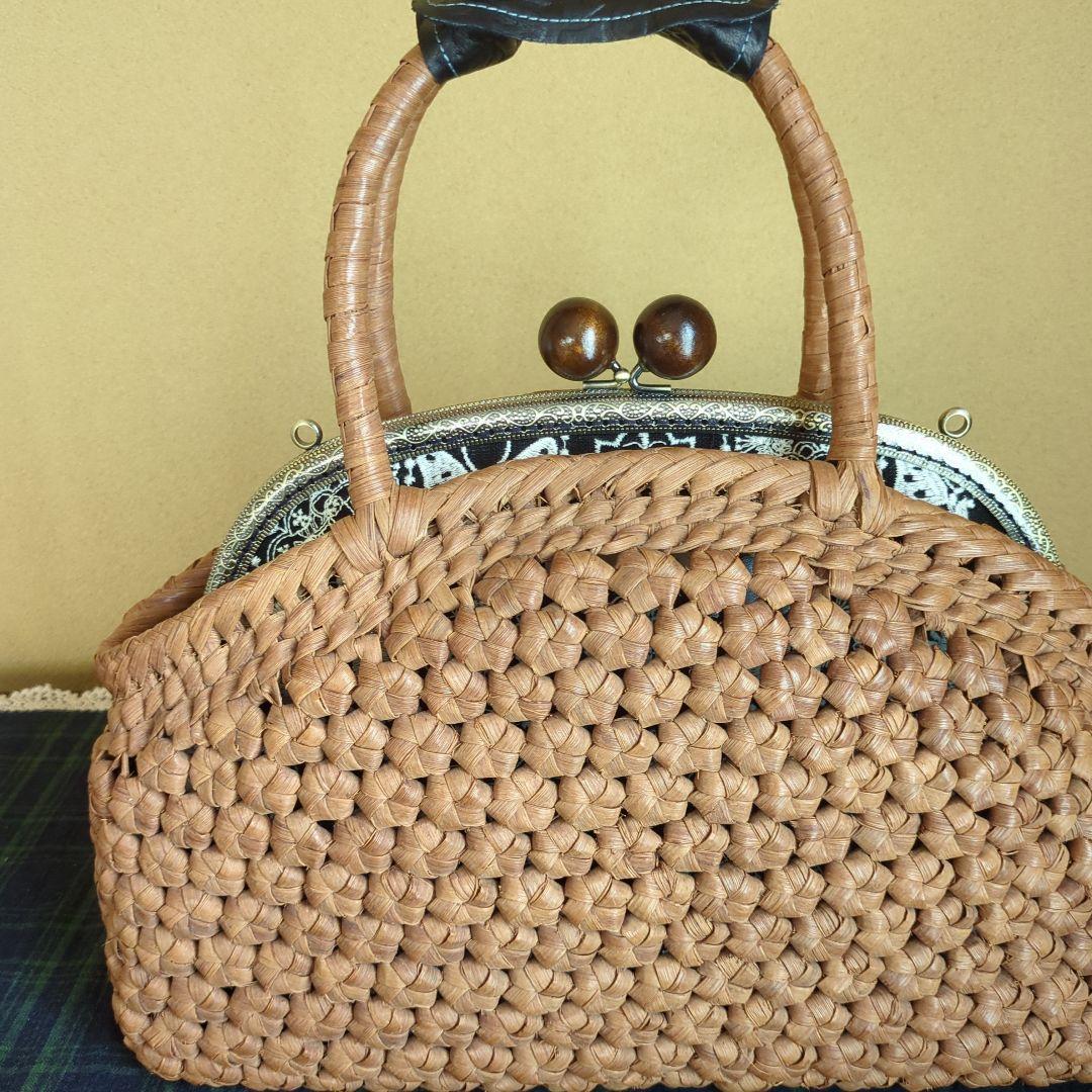 六角花結び編み山葡萄 籠かごバッグがま口ミナペルホネン