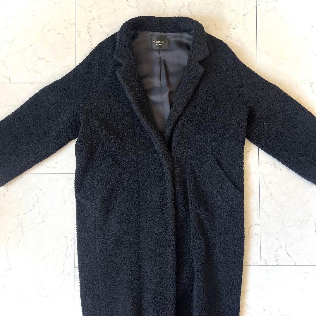 ヴェルメイユパーイエナ 日本製 ウールボア ロングコート 黒 IENA
