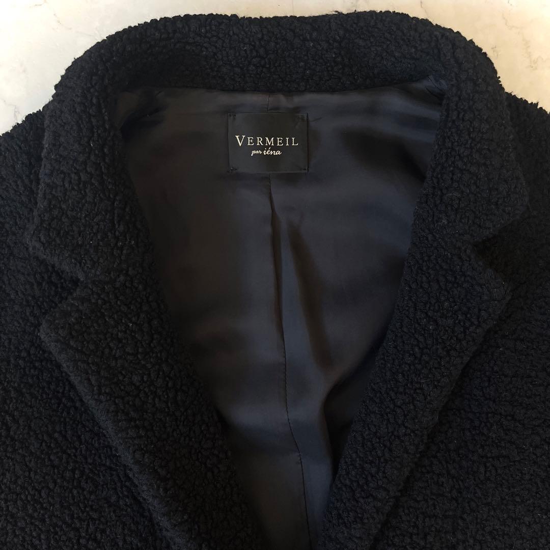 ヴェルメイユパーイエナ 日本製 ウールボア ロングコート 黒 IENA
