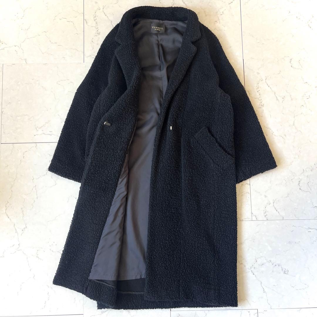 ヴェルメイユパーイエナ 日本製 ウールボア ロングコート 黒 IENA